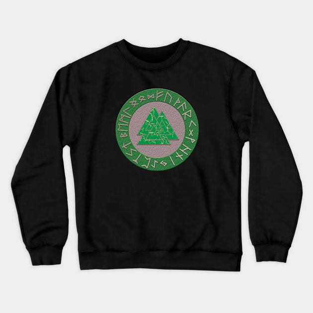 Vikings Distressed Valknut and Runes Green and Silver Crewneck Sweatshirt by vikki182@hotmail.co.uk